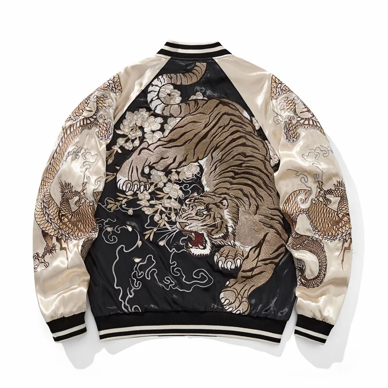 Harajuku Stand Collar Jackets For Man Heavy Embroidery Exquisite Autumn High Quality Comfortable Fit Tiger Chamarras Para Hombre