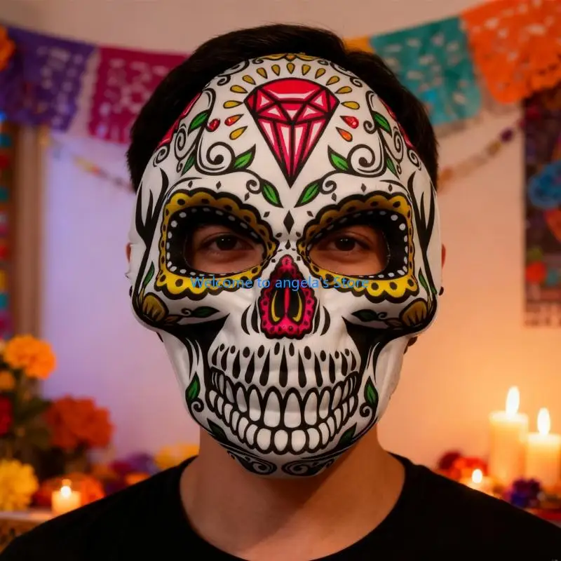 X4YC Realistic Skeleton Print EVA Party Mask Lightweight Face Cover Practical Design For Halloween Costume Cosplay Event