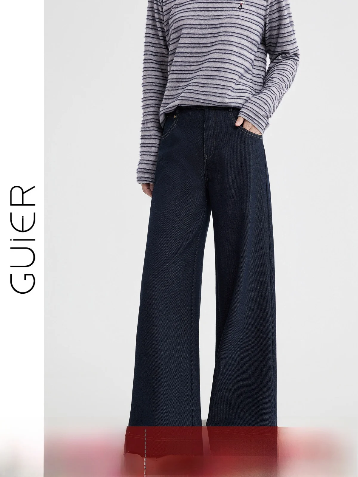 

High Waist Straight Leg Denim Jeans Women's Spring New Loose Fit Slimming Wide Leg Pants Vintage Stitching Decorative Zipper