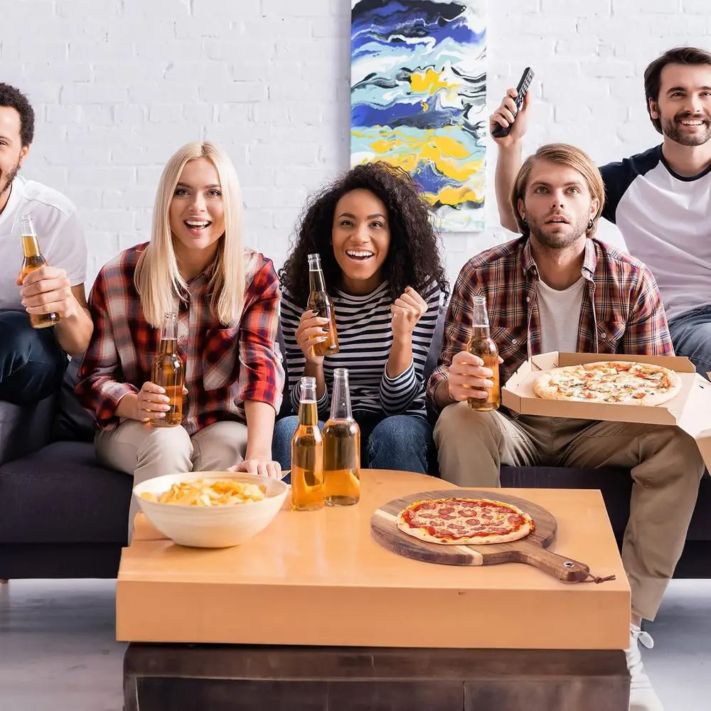 เขียงไม้กระถินเทศ - แพ็ค 16 ชิ้น, เขียงทรงกลมหนาพร้อมหูจับ, เหมาะสำหรับชีส, พิซซ่า, ขนมปัง และตกแต่งผนัง