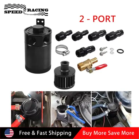 Serbatoio di raccolta olio con deflettore da corsa in alluminio Serbatoio a 2 porte con valvola di scarico Kit filtro cilindro di sfiato per GM OCC-1023A
