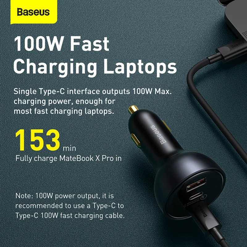 Baseus 160W Car Charger Quick Charge QC 5.0 Car Phone Charger For Macbook iPad Pro Laptop USB Type C Charger For iPhone Xiaomi