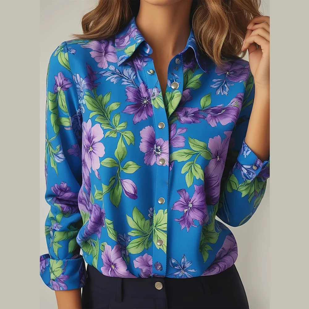 

Women'S Casual Shirt 2024 New Vintage Floral Print Shirt Summer Plus-Size Lapel Button-Down Top Elegant Evening Dress For Women