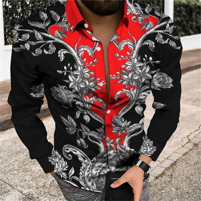 Men's Personalized Natural Imitation Leather Color Matching Snakeskin Top Casual Button-Down Shirt Soft Comfortable HD Graphics