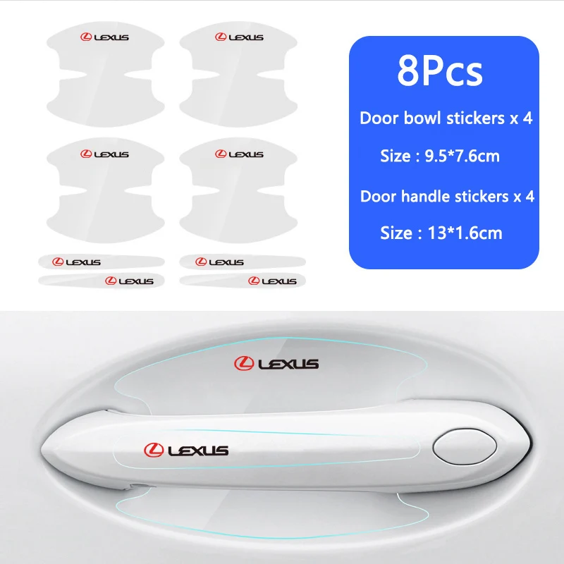 

8pcs Car Door Handle Stickers Transparent Protector Film For Lexus F SPORT GS GX IS LS LX CT LC RC LBX NX RX 350h 450h UX 300e