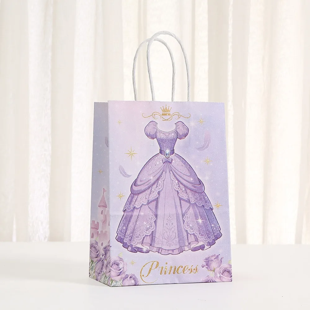 15pcs Gift Paper Bag Princess Dress Pattern Handheld Paper Bags With Handle For Themed Birthday Party Favor Supplies - view 6