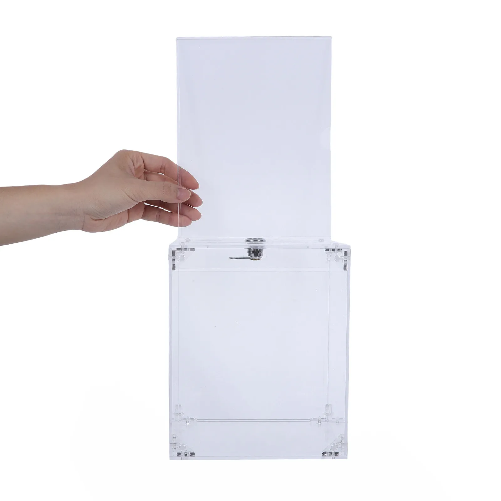 Clear Locking Acrylic Donation Box Secure Transparent Ballot Container Slot Money Voting Raffle Tip Suggestion Collection Box