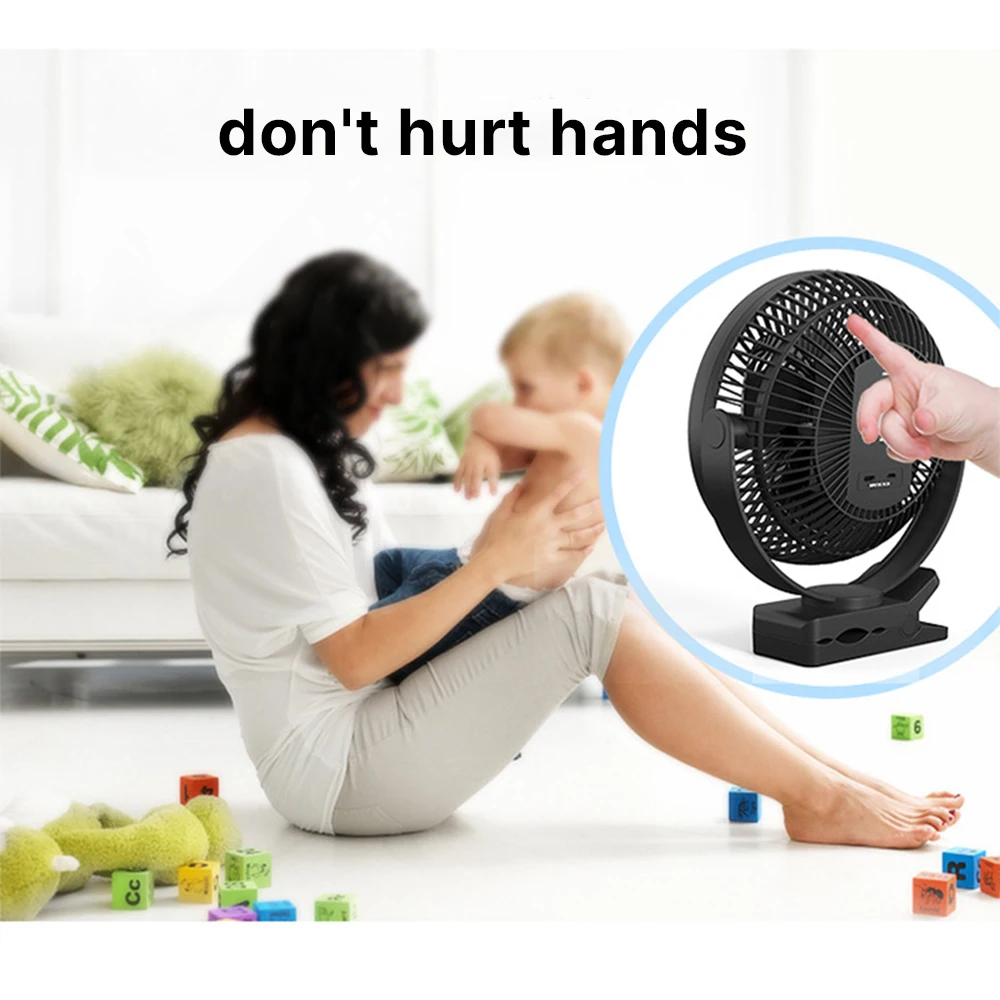 5inch/8inch Rechargeable Battery Operated Clip on Fan, USB & Type-C Charging, 4 Speeds Adjustable Portable Desktop Fan