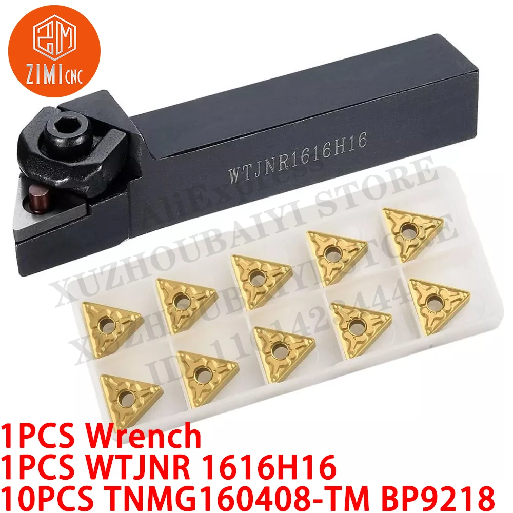 1PCS WTJNR1616H16 16mm CNC Turning Tool Holder + 10PCS TNMG160408-TM Turning Carbide Inserts metal lathe mechanical cutting tool