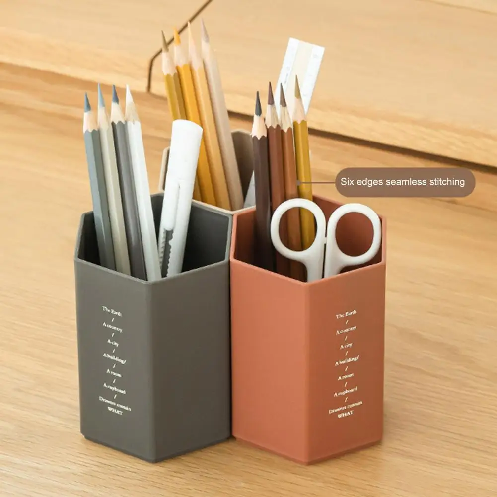 Helpful Pen Holder Stationery Pen Storage Box Multifunctional Hexagonal Opening Pencil Pot  Impact Resistant