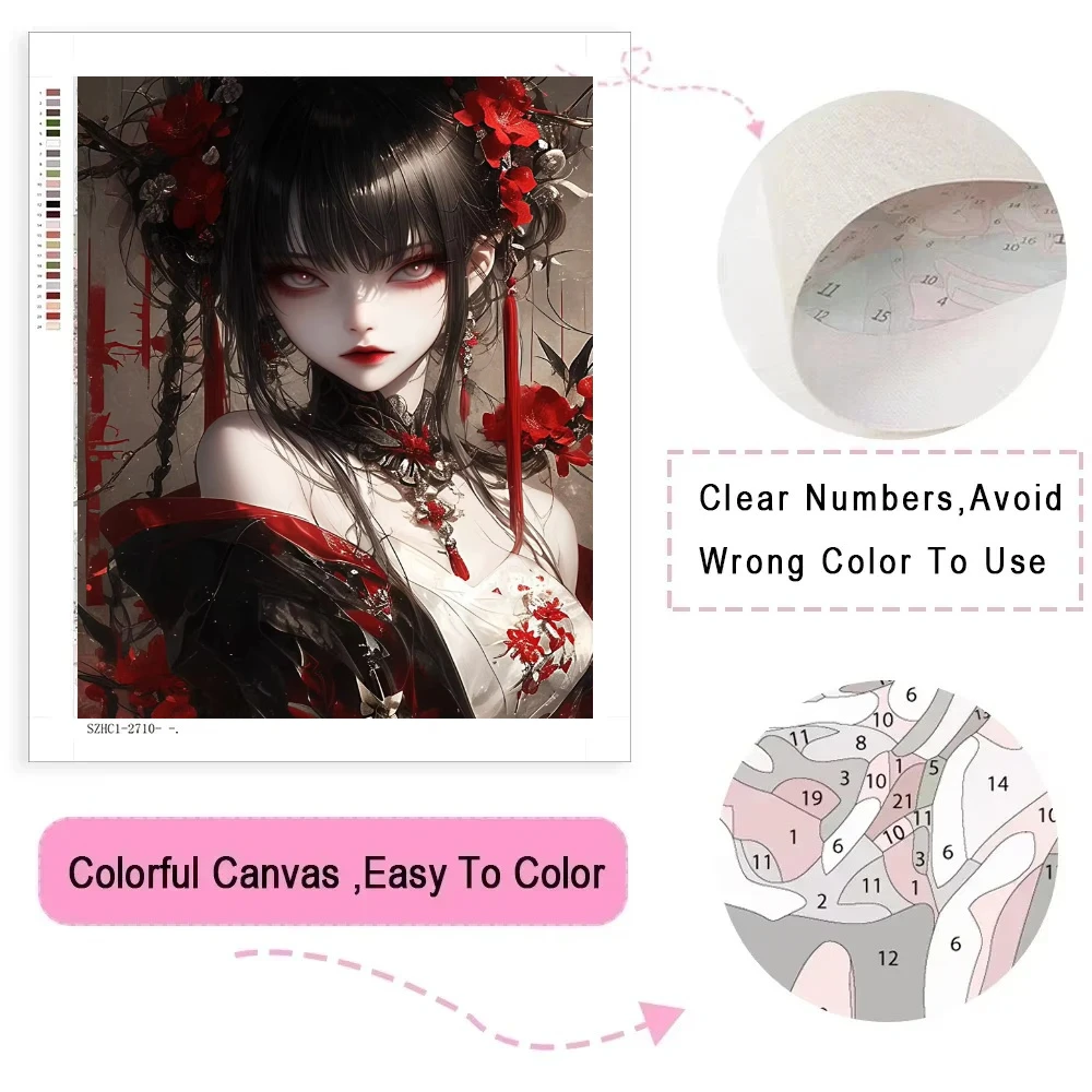 Acrylic Paint By Numbers  Sexy Kimono Woman Painting By Numbers on Canvas Coloring By Number for Adults Paint Digital Art view 2