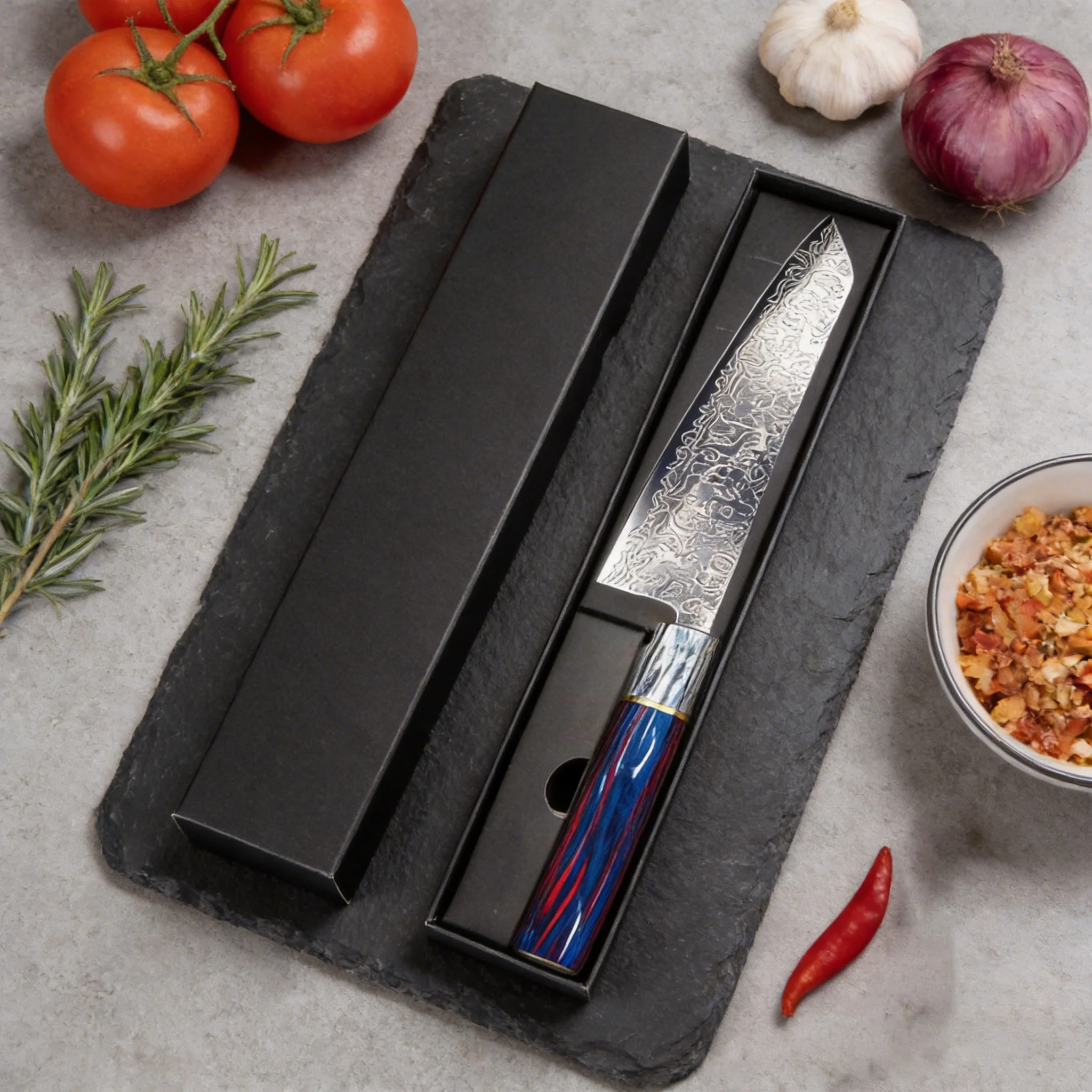 Damascus kitchen knife, wooden ergonomic handle, extremely sharp multi-functional kitchen cutting knife, included gift box