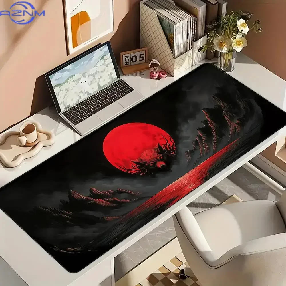 Red Moon Theme Large Mouse Pad Desk Mat with Stitched Edge Rubber Anti-Slip Base PC Accessories Gaming Mat Extended Mouse Pads
