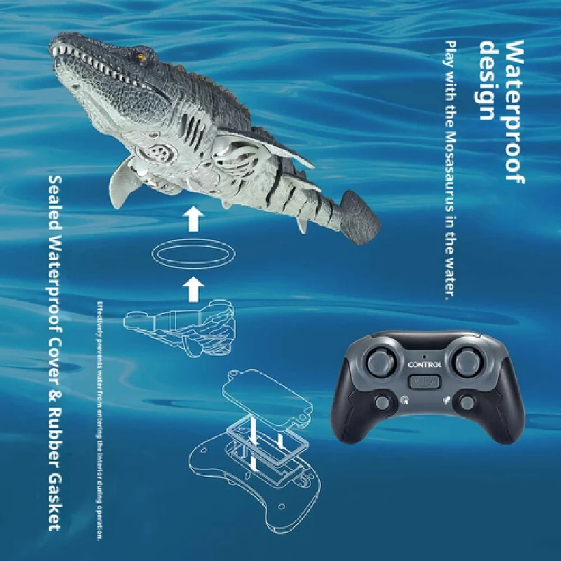 لعبة الديناصور الكهربائية Mosasaurus للتحكم عن بعد الواقعي مع حركة متمايلة ورذاذ الماء للأولاد والبنات أفضل هدية