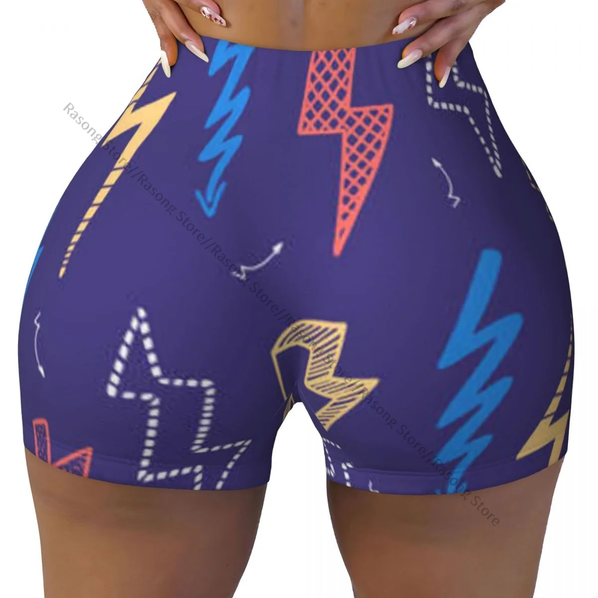 Sexy tight hip sports shorts Lightning Pattern fitness women's comfortable yoga shorts