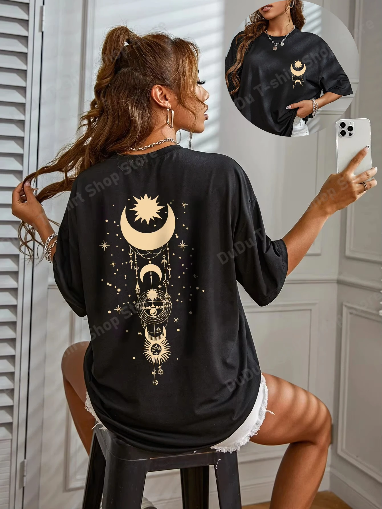 New Fashion Casual T-shirt Mysterious Style Printed Clothing Simple Round Neck Short Sleeve Women's Men's Top Loose T-shirt