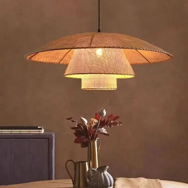 

Vintage Rattan Lamp New Restaurant Pendant Lights Home Decor Dining Room Kitchen Loft Suspension Lustre Handmade Light Fixtures