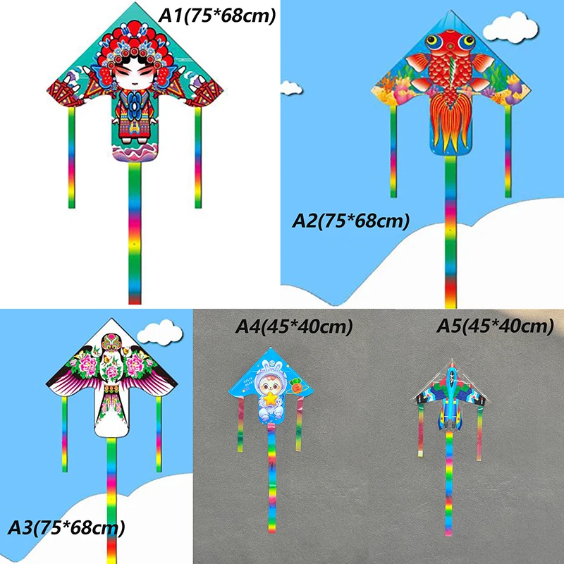 Cartoon Beijing Opera Figure Goldfish Swallow  Rabbit Airplane Kite Long Tail Outdoor Kites Kids Kite Parent-child Game Toys