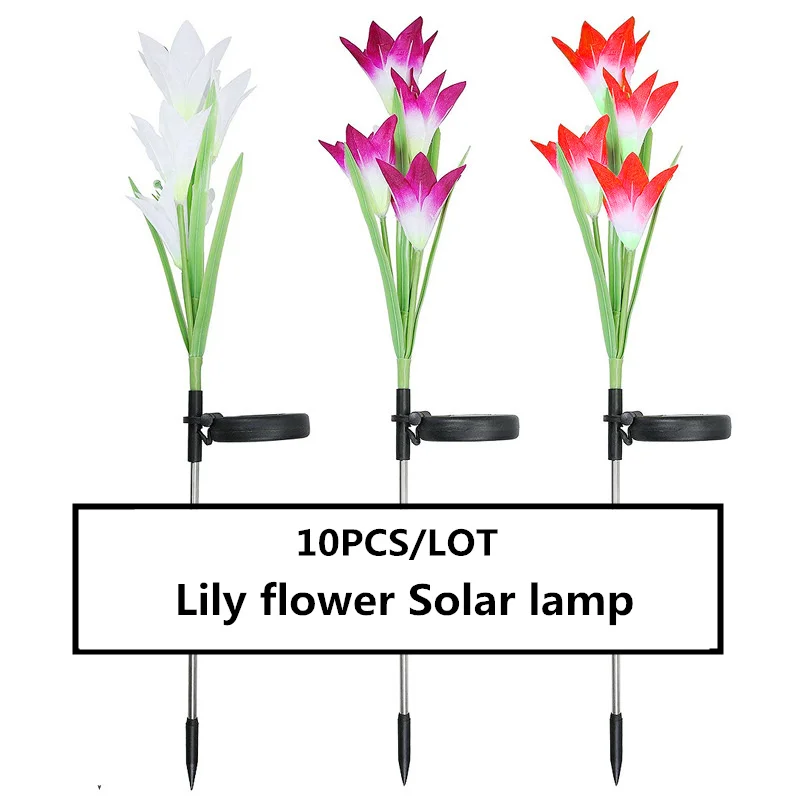 10PCS High-quality Solar Lights Lily Flower Light waterproof IP65 Lamp Colorful LED gradient light source Simulated flower