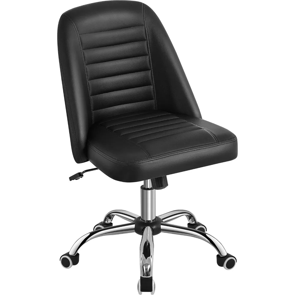 

Mid Back PU Leather Armless Desk Office Chair, Modern Vanity Chair with Rolling Wheels, Metal Base Black