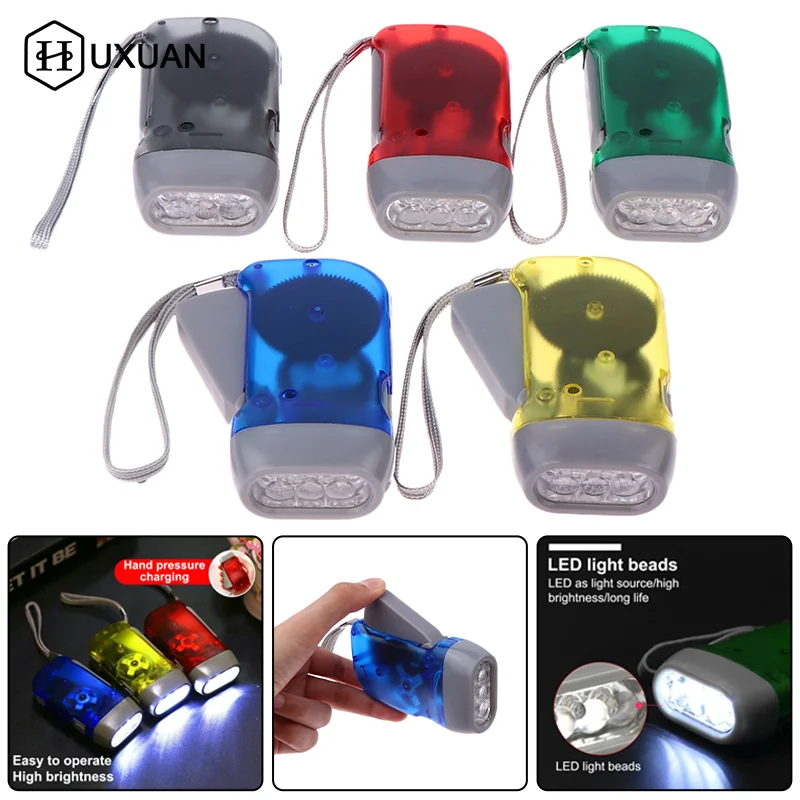 5 Colors Hand Pressing Dynamo Crank Power Wind Up Flashlight Mini Self Generating Torch LED Camping Lamp Light for Outdoor Home