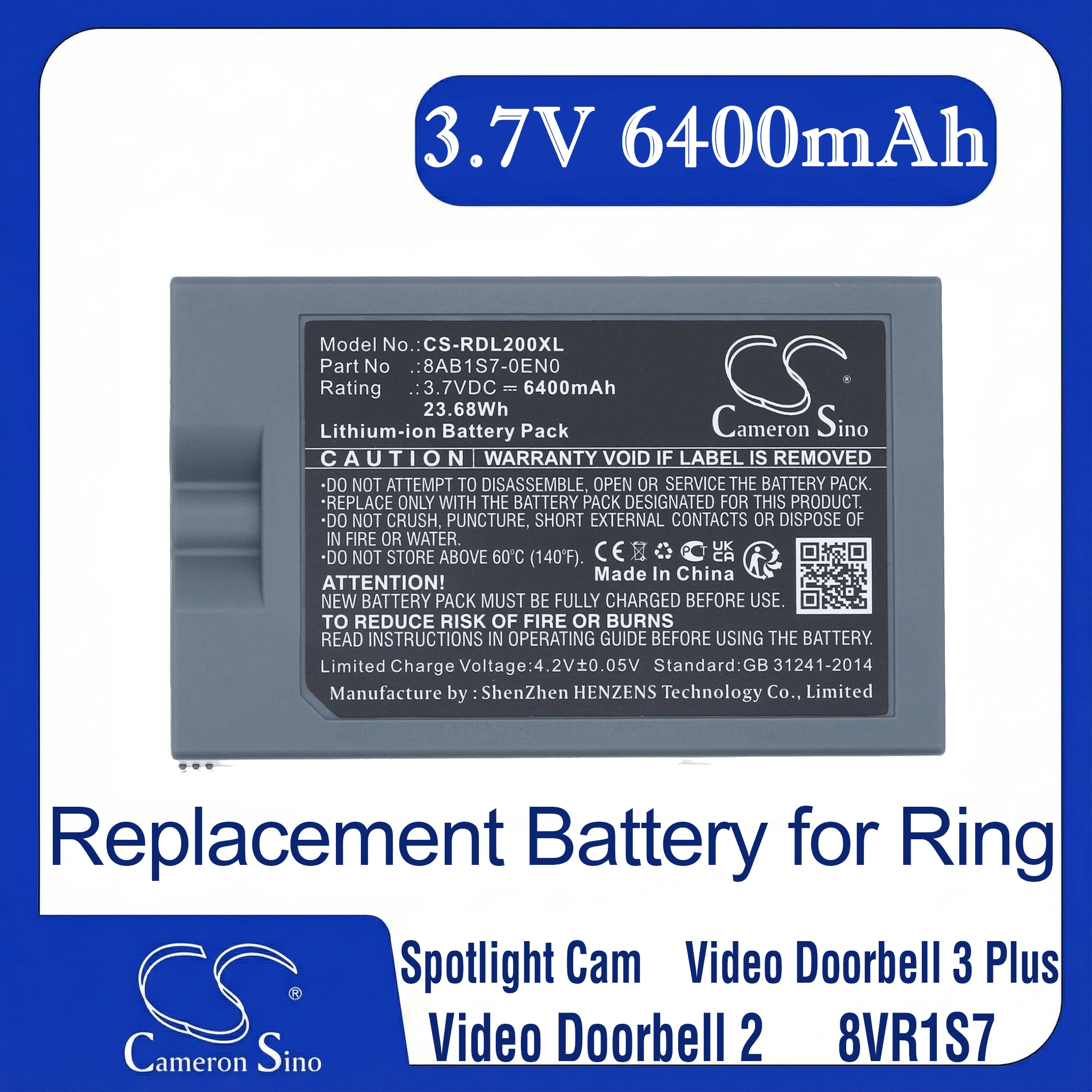 

Cameron Sino Replacement Battery for Ring 8VR1S7, Peephole Cam, Solar Floodlight,, Fits P/N 5AT3S3,5F53E9,8AB1S7-0EN0,V4