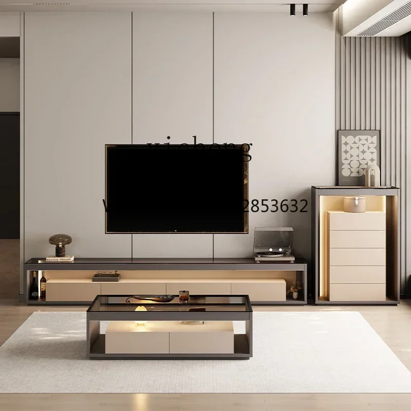minimalist floor TV cabinet coffee table combination light luxury high-end living room audio-visual cabinet