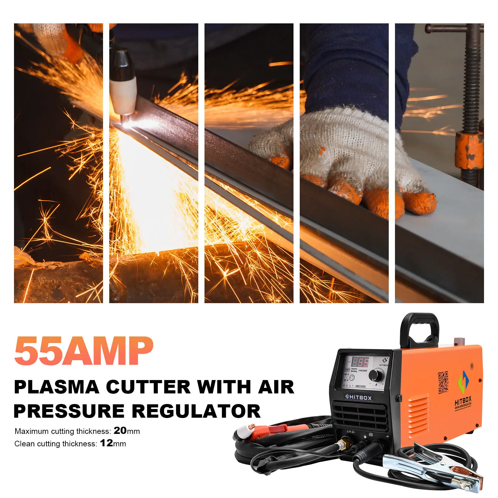 HITBOX Plasma Cutter Machine HBC5500 55Amp DC Air Clean Cutting Machine 16mm Plasma Cutter for Metal Carbon Steel Aluminum IGBT