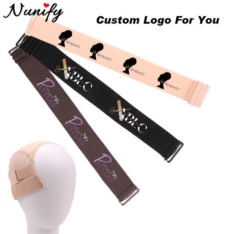 Custom Adjustable Wig Band With Logo 10Pcs Black Elastic Bands For Making Wig Cap 3Cm Glueless Wig Adjustable Strap With Hooks