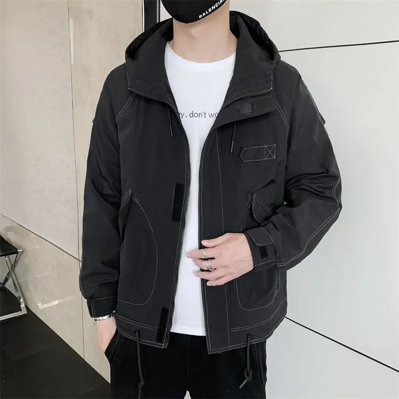 Veste coupe-vent à manches longues pour hommes, coton, chaud, homme, noir, automne, hiver, nouveau, 2023