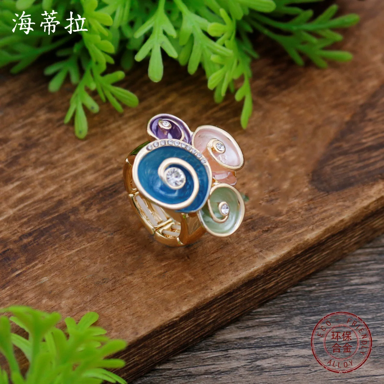New enamel geometric vortex flower elastic ring women's fashion high sense diamond flower ring