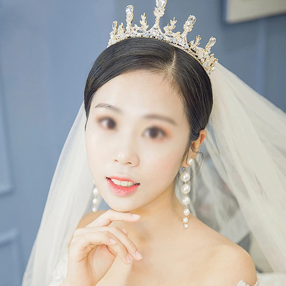 

Shiny Tiara Crown Rhinestone Crystal Pearl Decor Wedding Bridal Headdress Baroque H made Headb Elegant Charming Atmosphere