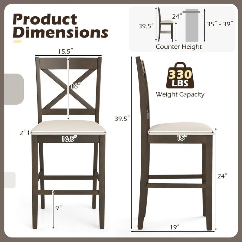 

Set of 2 X-Back Bar Stools with Upholstered Cushioned Seats-Brown