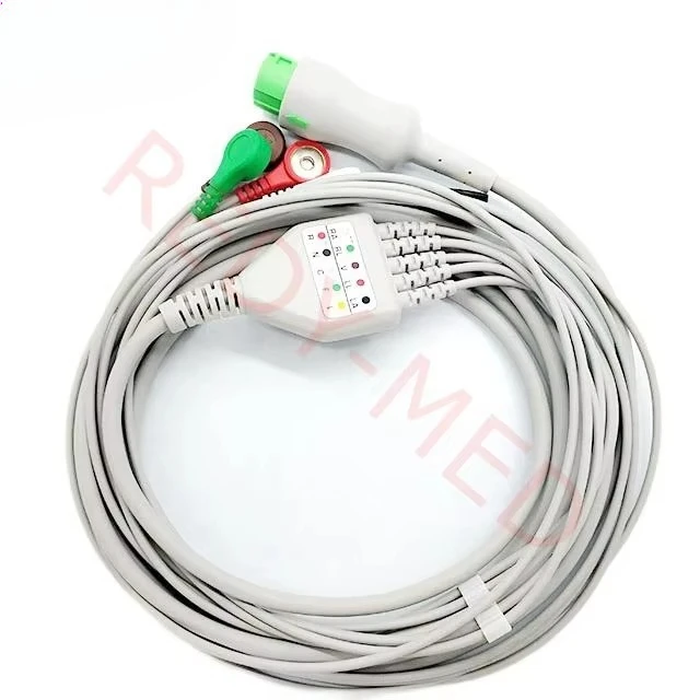 Kabel EKG 5-odprowadzeniowy z zaciskami typu snap AHA, kompatybilny z Mindray UMEC10-12