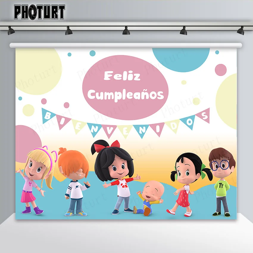 PHOTURT Cleo and Cuquin Backdrop Kids Birthday Party Background Cute Doll Banner Vinyl Photography Decoration Props