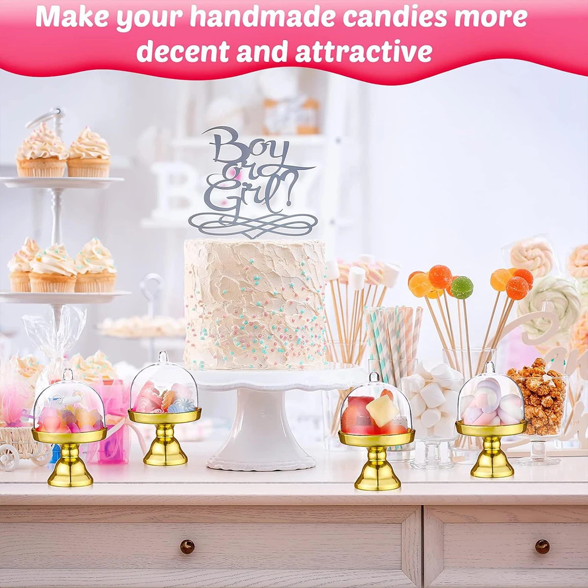 1/6/12pcs Mini Candy Box Dim Sum Cup Chocolate Bean Box Round DIY Storage European Wedding Party Transparent Gold-Plated Tray view 3