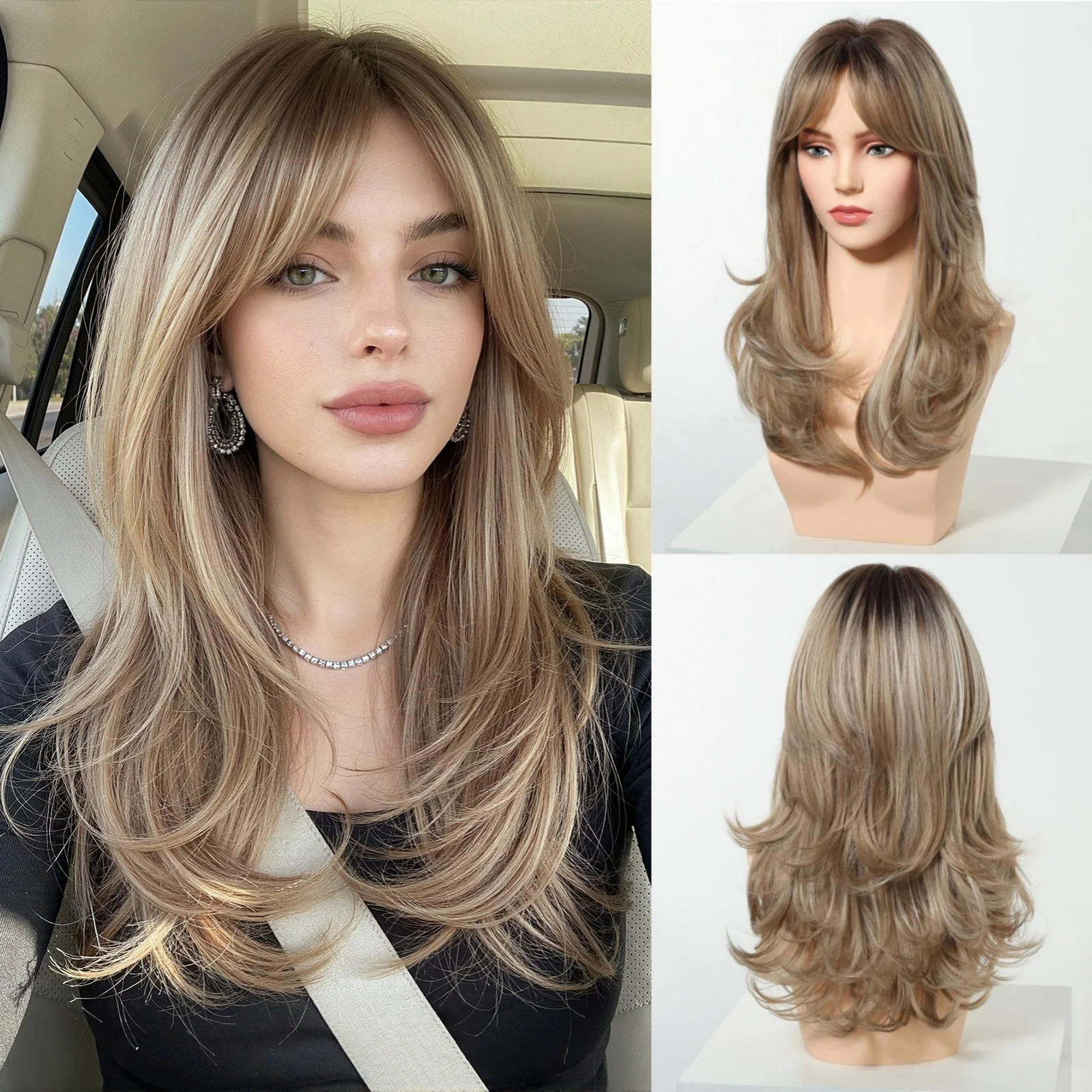 Long Wavy Ombre Blonde Wig Without Bangs