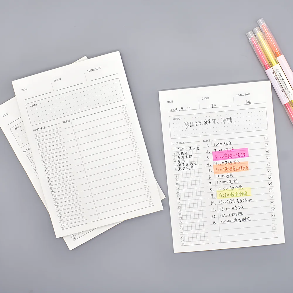 A5 Time Management Notebook, Memo Pad, Tarefa Diária, Agendar Plano de Trabalho, To Do List Check, Papelaria Agenda Notepad