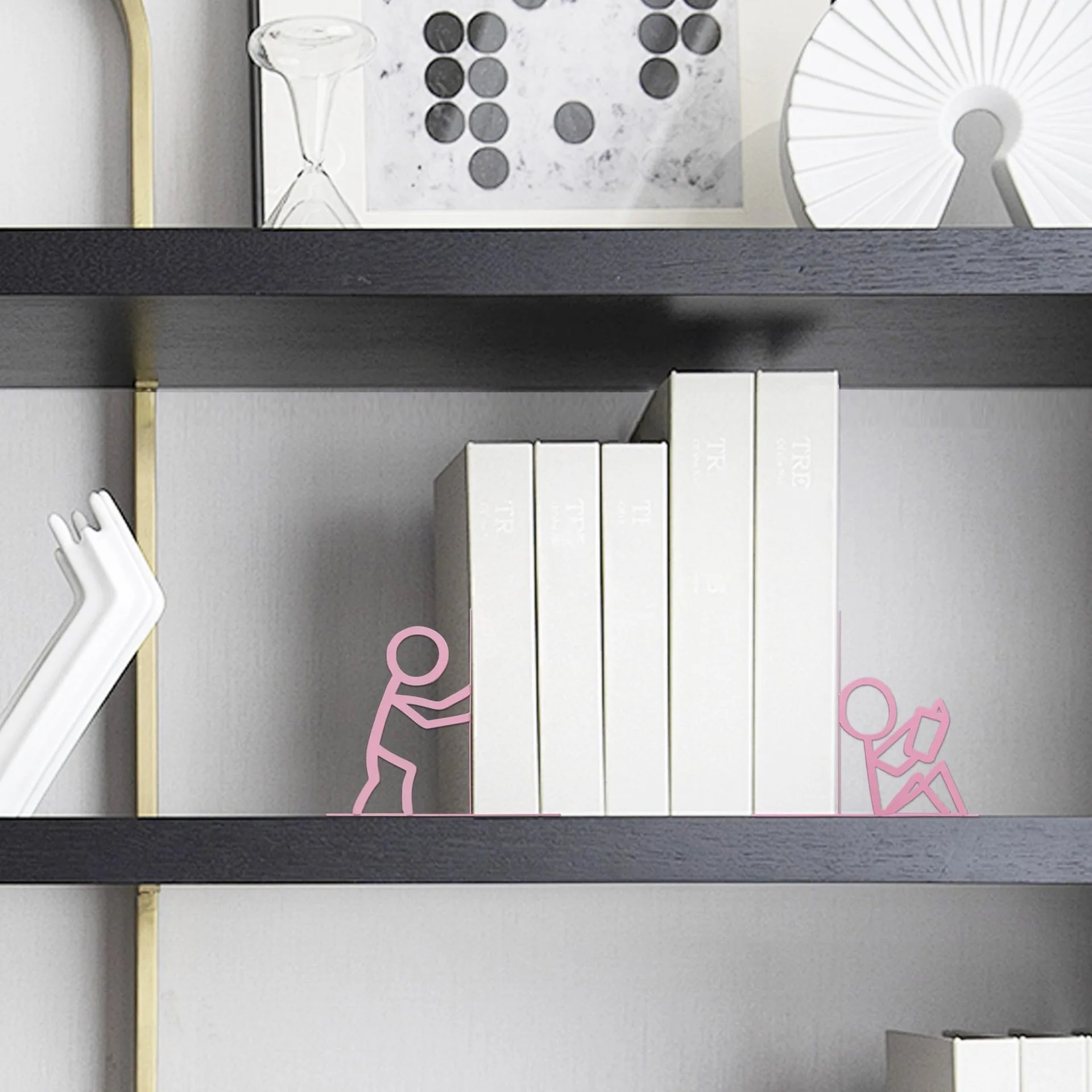 Wrought Iron Abstract Line Bookstand Home Office Desktop Book Baffle Vertical Bookcase Crafts