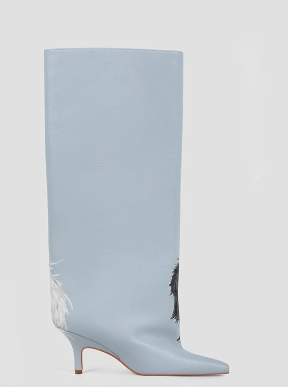Minimalist Casual Style Knee‑High Tall Boots Pointed Toe Kitten Heel Leather Boots Cute Duck Print Unique Footwear