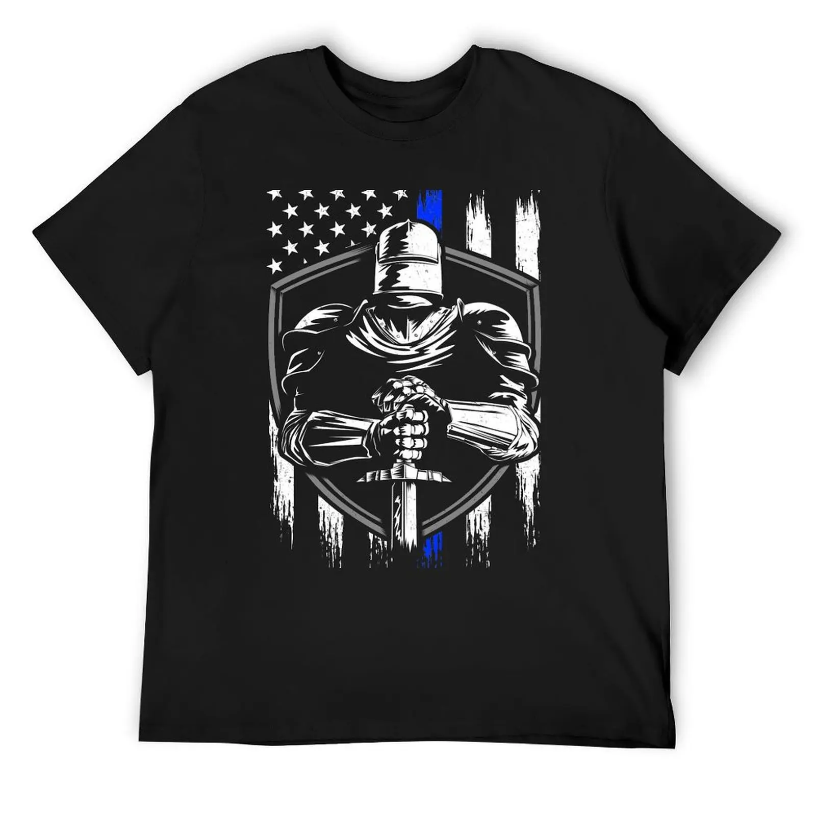 

Knight Warrior American Flag Blue line T-Shirt anime clothes funny meme t-shirts shirts graphic t shirt men