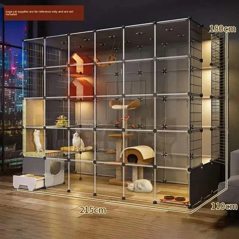 Multi-level Large Cat Villa Indoor Cat Cabinet, Spacious   House with Built-in Litter Box, Free Space Cat Enclosure
