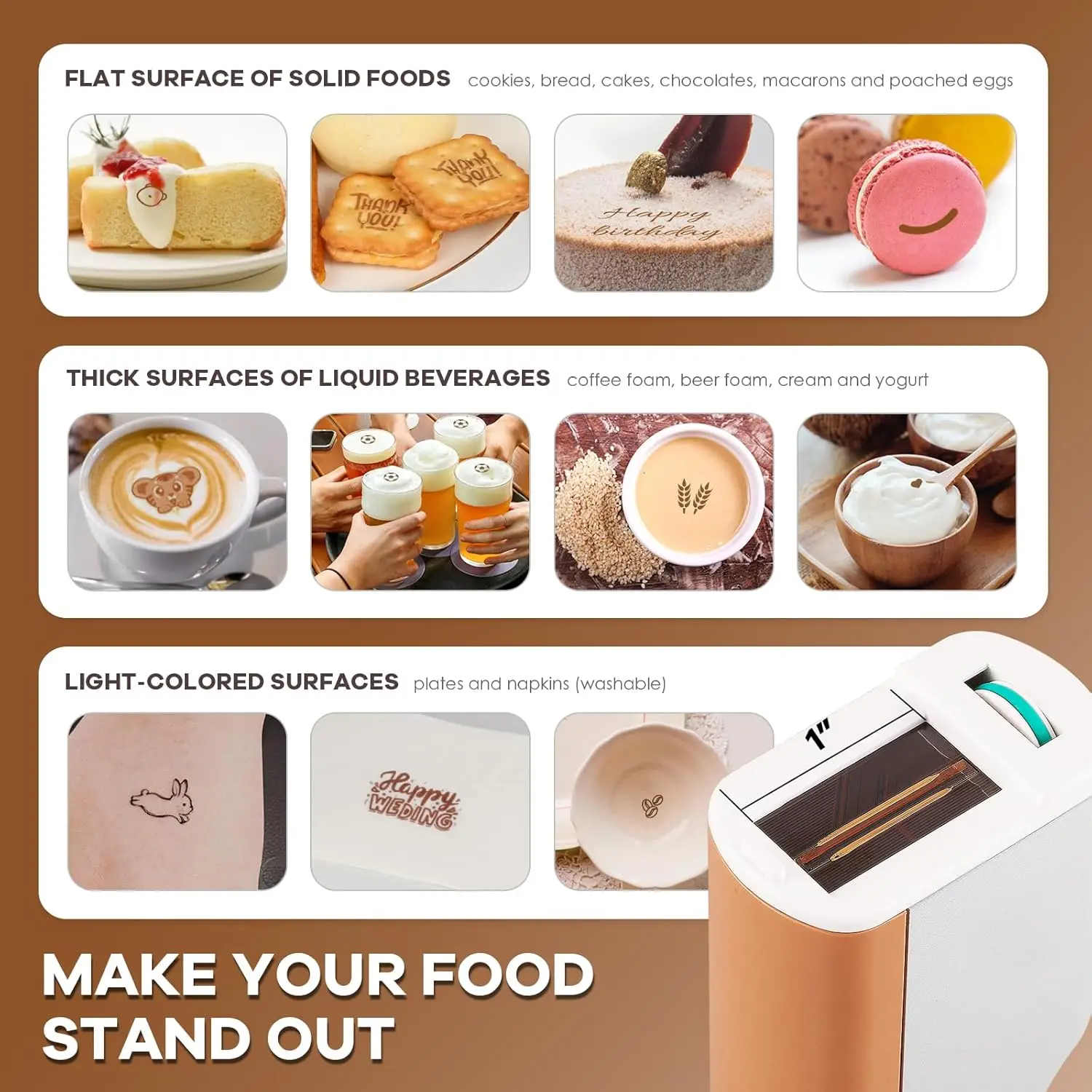EVEBOT Handheld Food PrintPen Portable Mini Coffee PrintPen Latte Art Macaron Cookie DIY Design PrintPen, Hadiah Natal