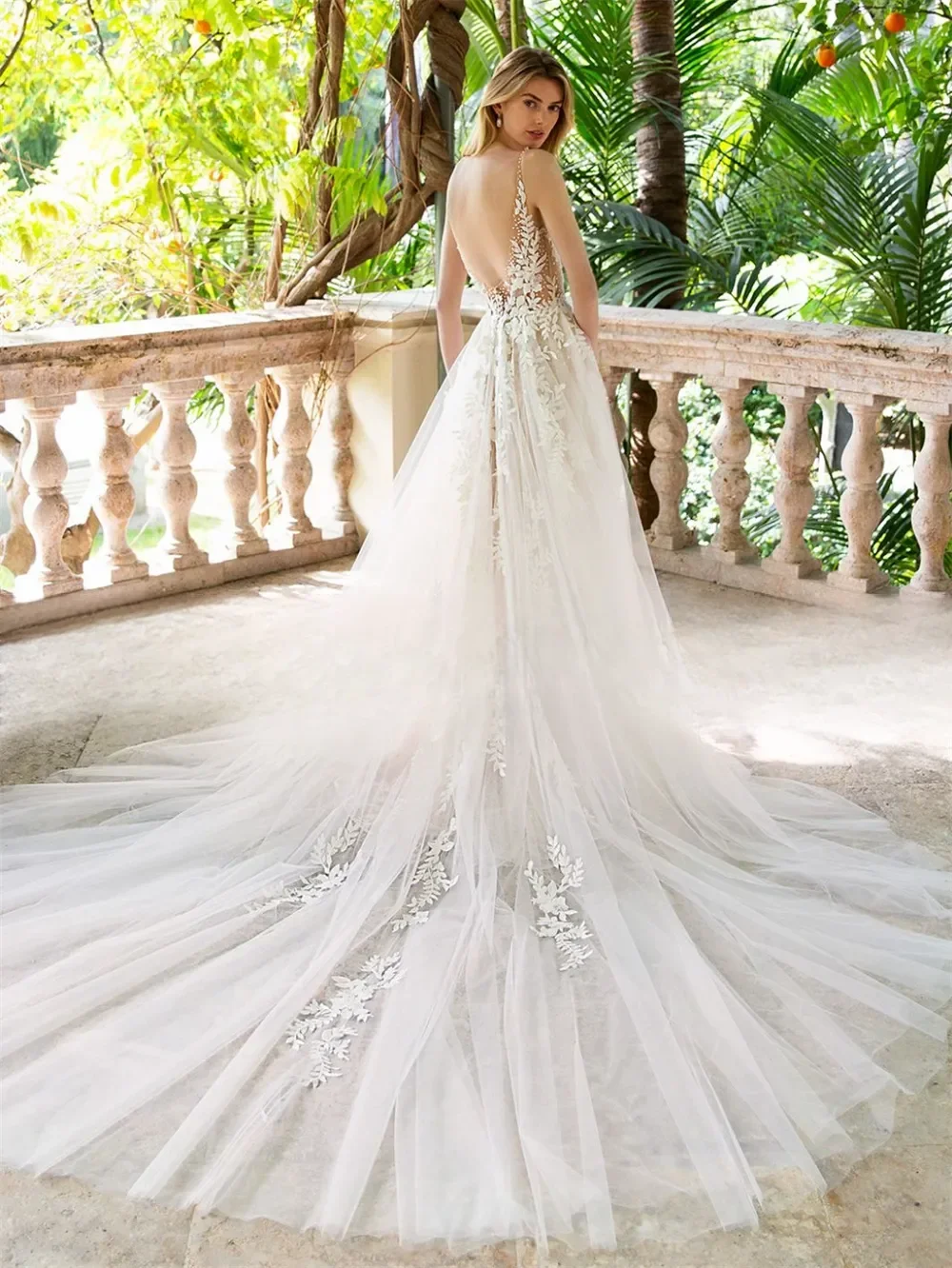 Gaun pernikahan MODERNXUAN payet Tank kerah V untuk wanita gaun pengantin panjang A-line Tulle applique Vestidos De Novia buatan khusus