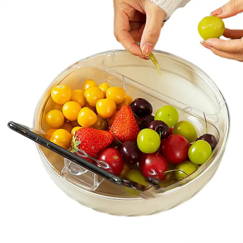 Double Fruit Plate Detachable Bowl With Phone Holder Double-Layer Drain Basket Nut Dish Tray Snack Containers For Household Use