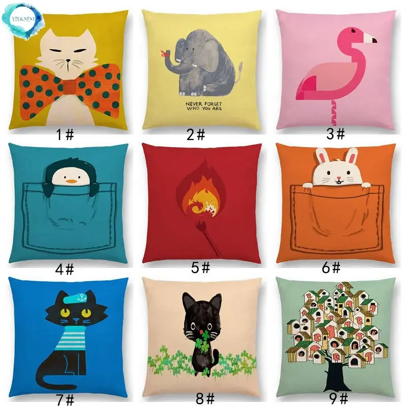 

New Arrivals Cartoon Animals Cushion Cover Cat Flamingo Penguin Rabbit Pillow Case