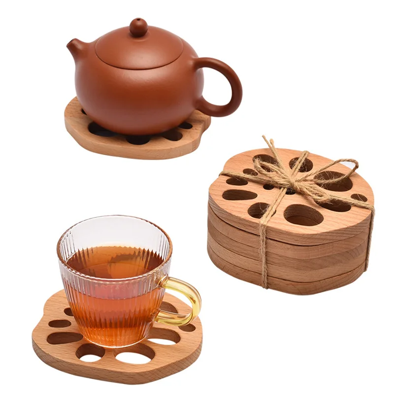 

100Pcs Creative Wooden Lotus Root Coaster Ebony Sandalwood Placemat Creative Lotus Root Slice Coaster Insulation Pad Kung Fu Tea