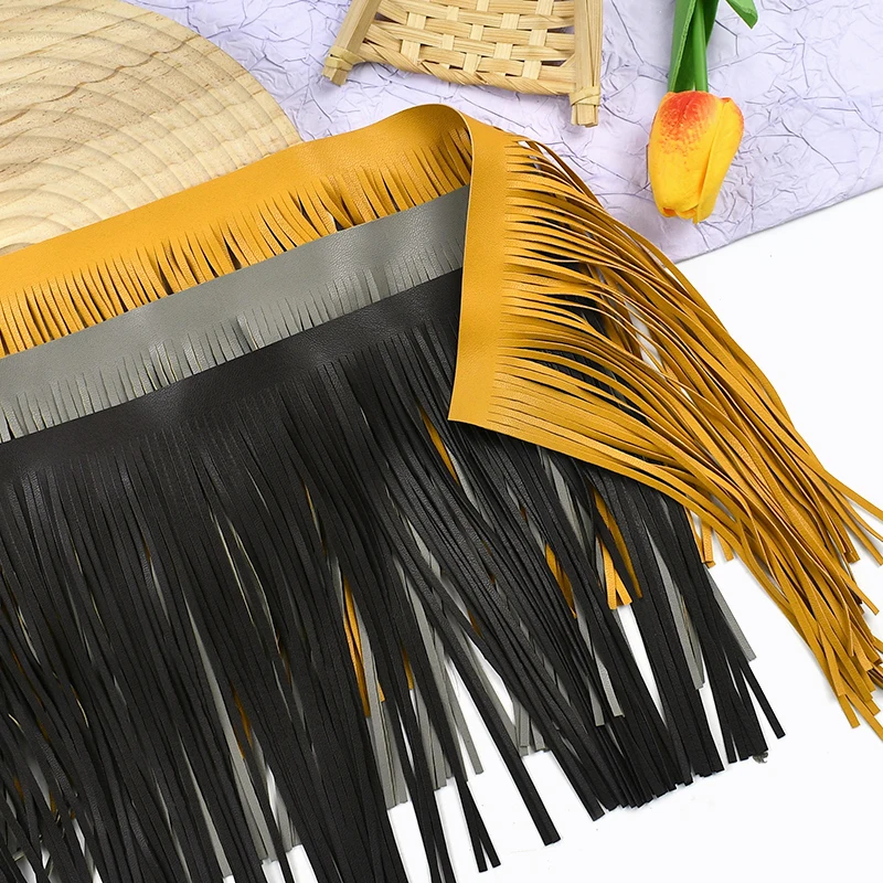 

2/5/10M 25cm Sewing Leather Fringe Bags Clothes Faux PU Lace Trims Handbag Curtain Decor Trimming Ribbon DIY Garment Accessories