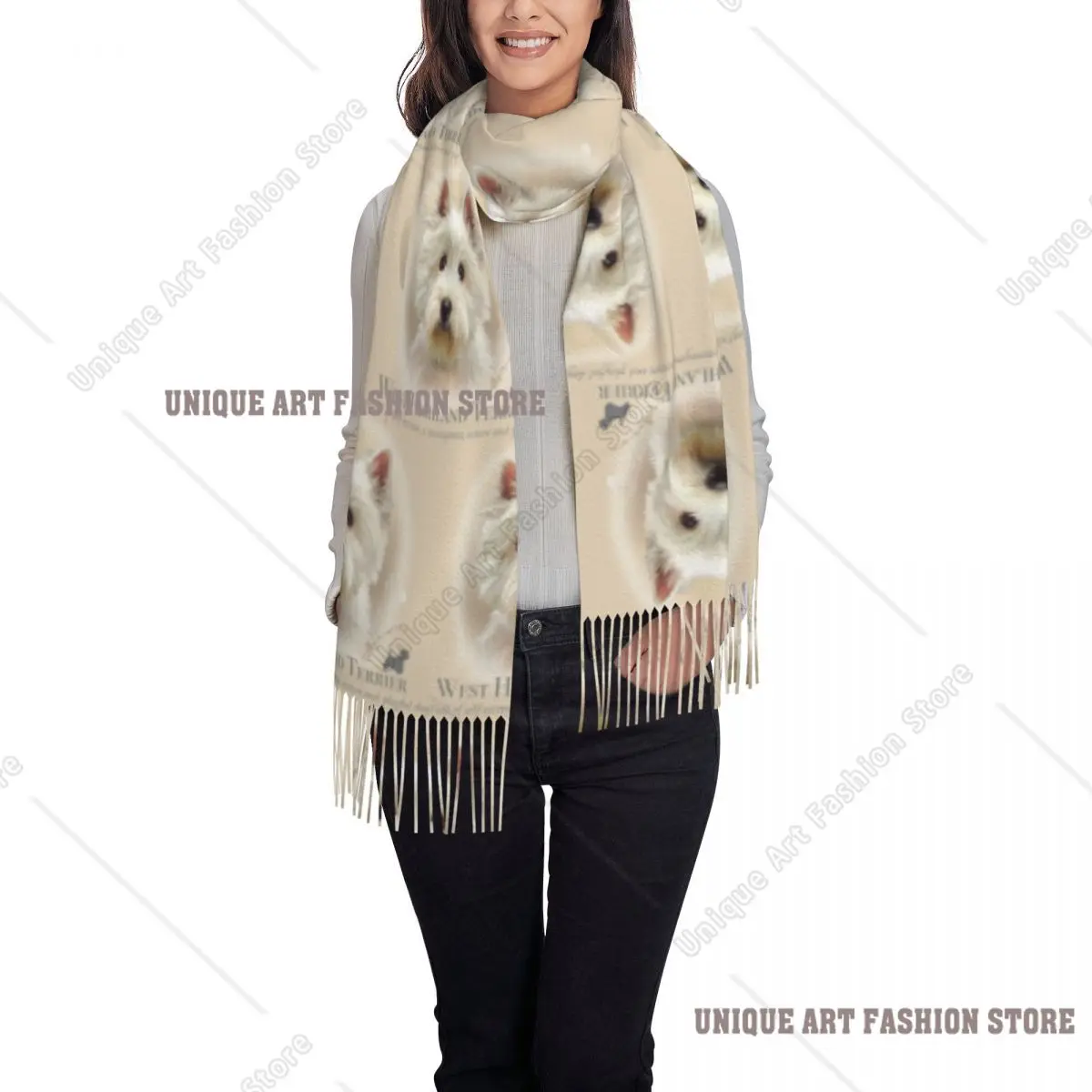 مخصص طباعة Westie وشاح الرجال النساء الشتاء الخريف الأوشحة الدافئة ويست هايلاند الأبيض جحر الكلب شالات يلتف