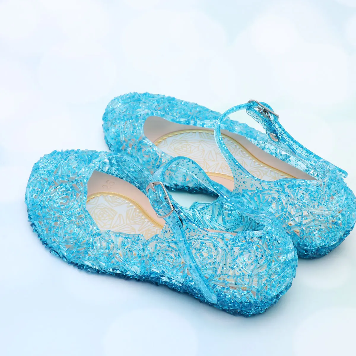 

Girls Sandal Sky-Blue High Heel Jelly Color Creative Durable Beautiful for Children Gift Size 25 Fashion Design Princess Look